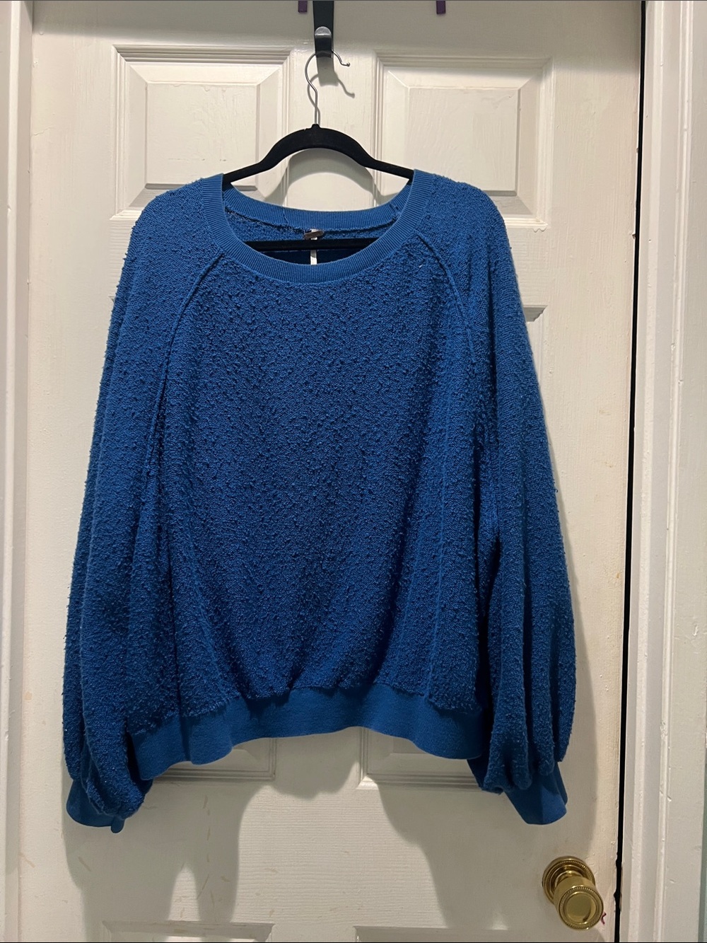 Free People Teal Blue Bouclé Crewneck Sweater